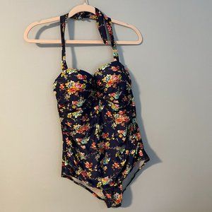 One Piece Bathing Suit | Navy and Floral | XL | EUC